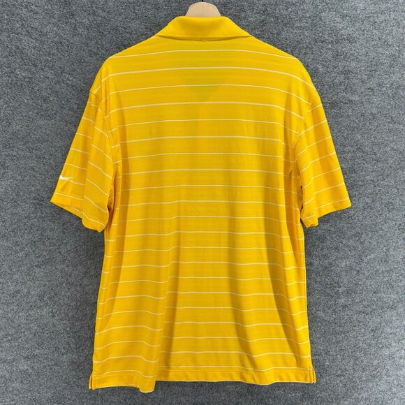 Nike Polo Shirt Men L Large Yellow Striped Button Up Collared Short Sleeve - Picture 2 of 7